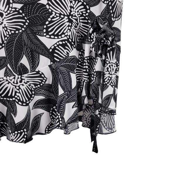 Dream Dance Women's Floral Black & White Sleeveless Ruffle Trim Dress Size L - Picture 2 of 7